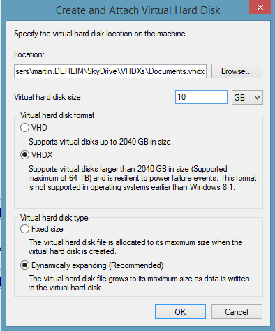 Create VHD wizard