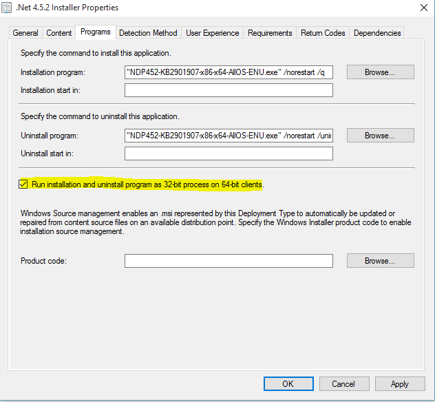Net 4.5.2 program settings