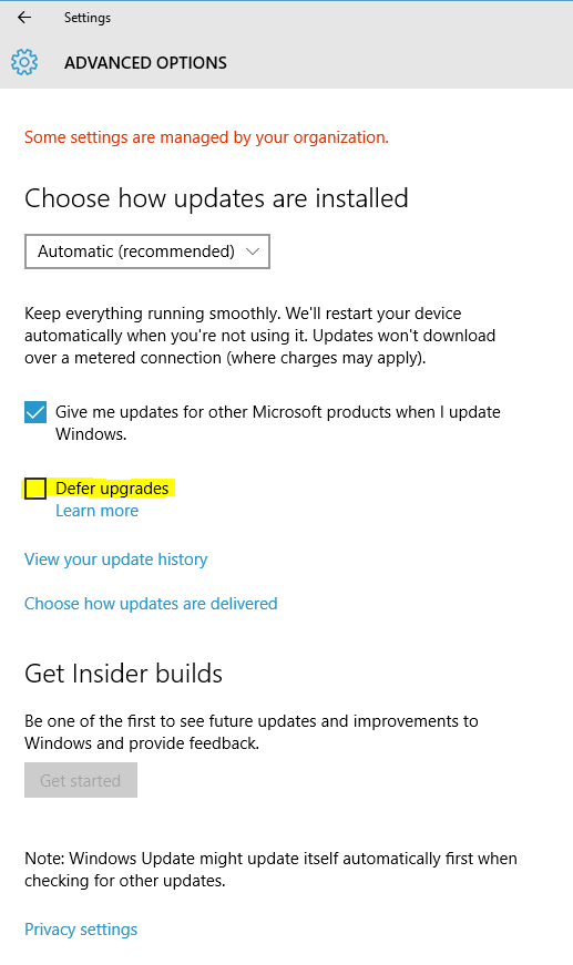 Windows 10 Defer Updates
