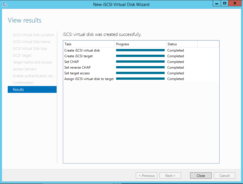 Create iSCSI Target finished
