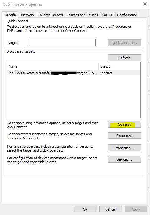 Connect to iSCSI Target
