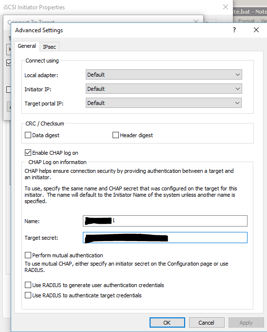 iSCSI CHAP Log on