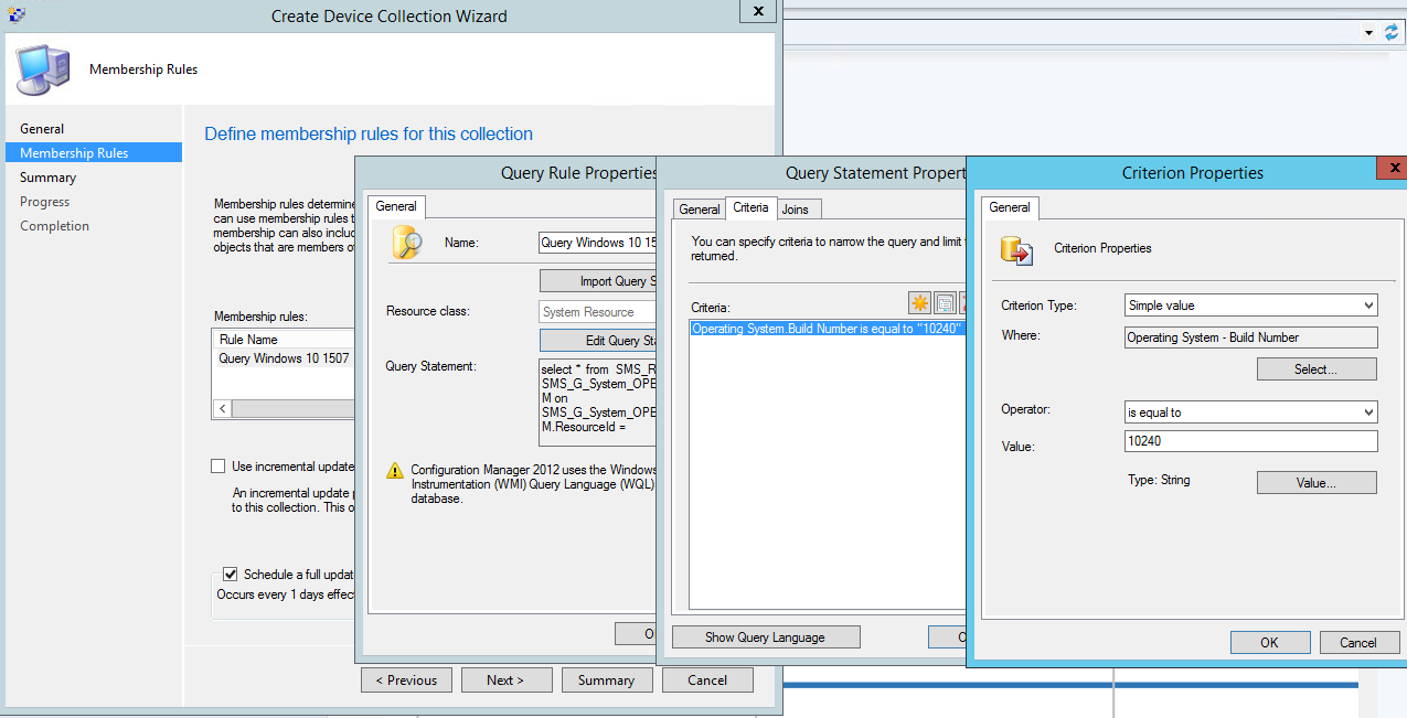 Create Windows 10 Build Query