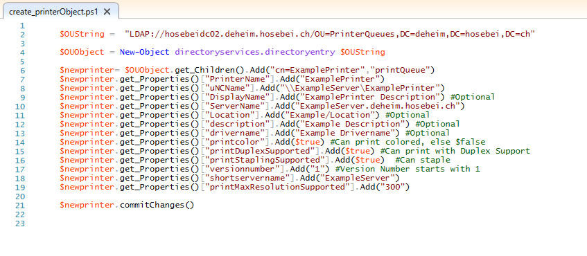 Active Directory create Print Queue Object with Powershell