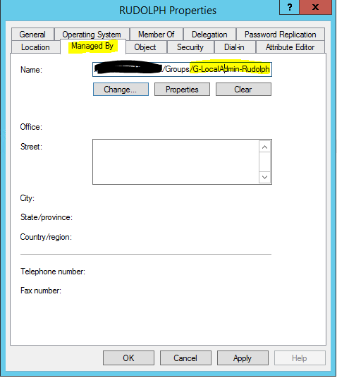 Computer Account ManagedBy