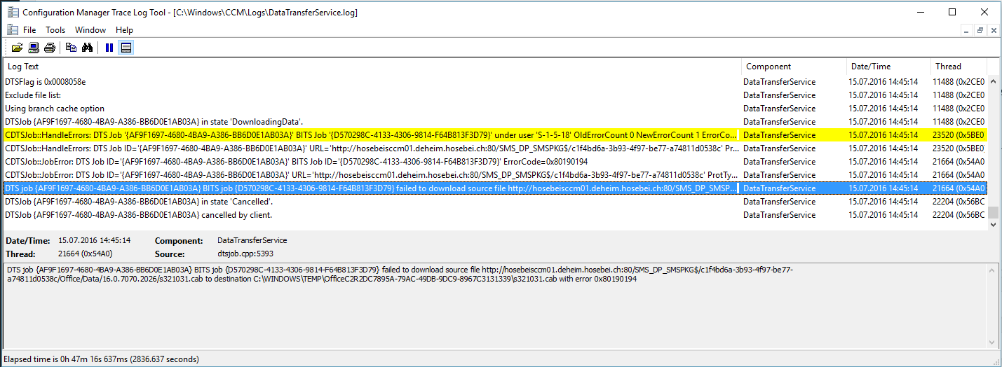 DataTransferService.log error