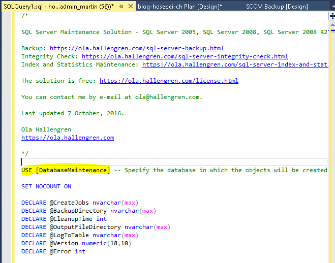 Create MaintenanceDB