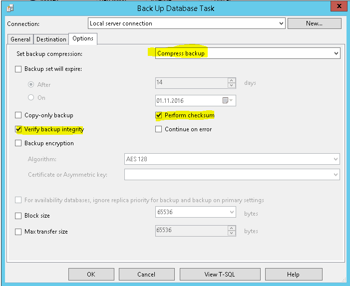 SQL Backup Options