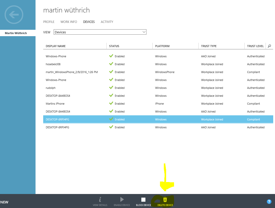 Azure AD Remove Device trhough Portal