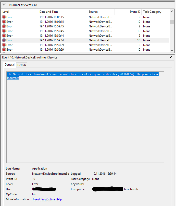 Network Device Enrollment Service error